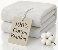 King Size 100 Percent Cotton Waffle Blanket Lightweight Breathable Bed Throw...