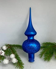 Handmade Blue Glass Christmas Tree Topper – 6.5 inch (18 cm)  Elegant Xmas decor