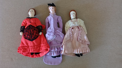 Lot of 3 OOAK 12'' Cloth Rag Dolls Handmade Vintage Victorian Dress
