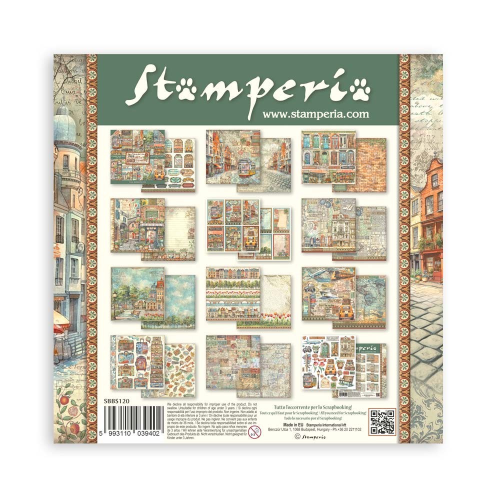 Stamperia ART OF TRAVELLING 8x8 Paper Pad 10 Sheets Scrapbook Vacation SBBS120