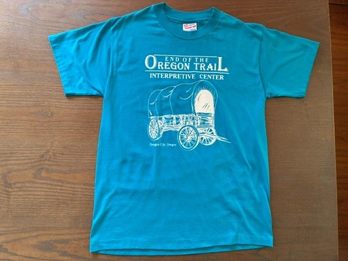 Vintage 80s Hanes OREGON TRAIL Tourist Vacation Wild West Wagon T-shirt M USA