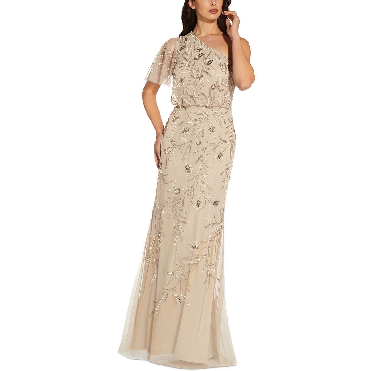 Женское бежевое вечернее платье Adrianna Papell с украшениями Plus 24W BHFO 8402