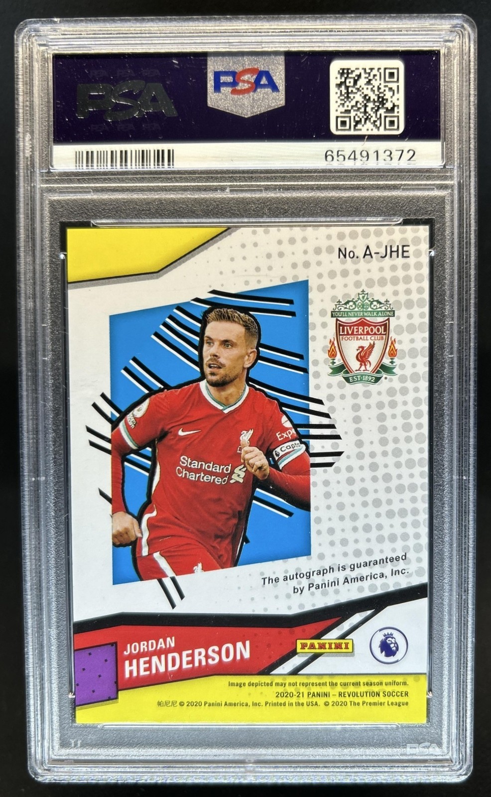 2020-21 Panini Revolution Premier League Jordan Henderson Auto #A-JHE PSA 9 view 2