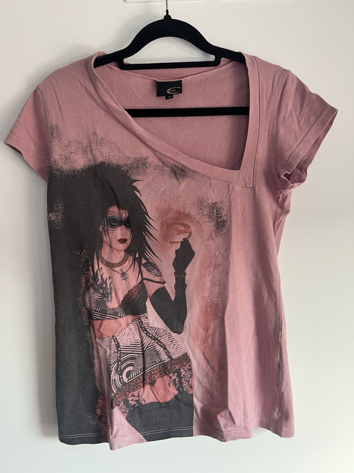 Just Cavalli T-shirt Donna 42 Rosa/Grigio Stampa Grafica Scollo V Cotone