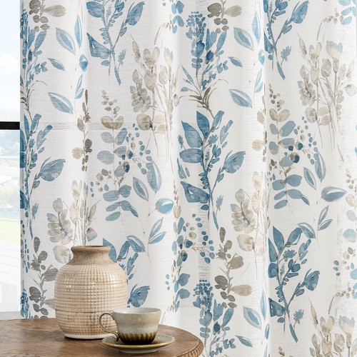 Semi Sheer Curtains 84 Inches Long Light Filtering Floral Curtains for Living...