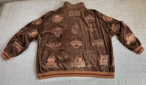 Vintage 90s UNIQUE SPORTS NBA Basketball Teams Logo Patch Velour Jacket SZ 5XL - Picture 19 of 24