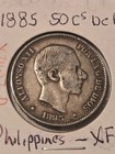 1885 Alphonso 50 Cs De Peso Philippines Silver Foreign Coin — photo 1