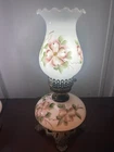 Vintage Milk Glass Pink Floral Hand Painted Hurricane Lamp