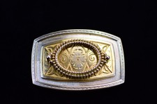 VINTAGE ANTIQUE METAL BELT BUCKLE Two Tone