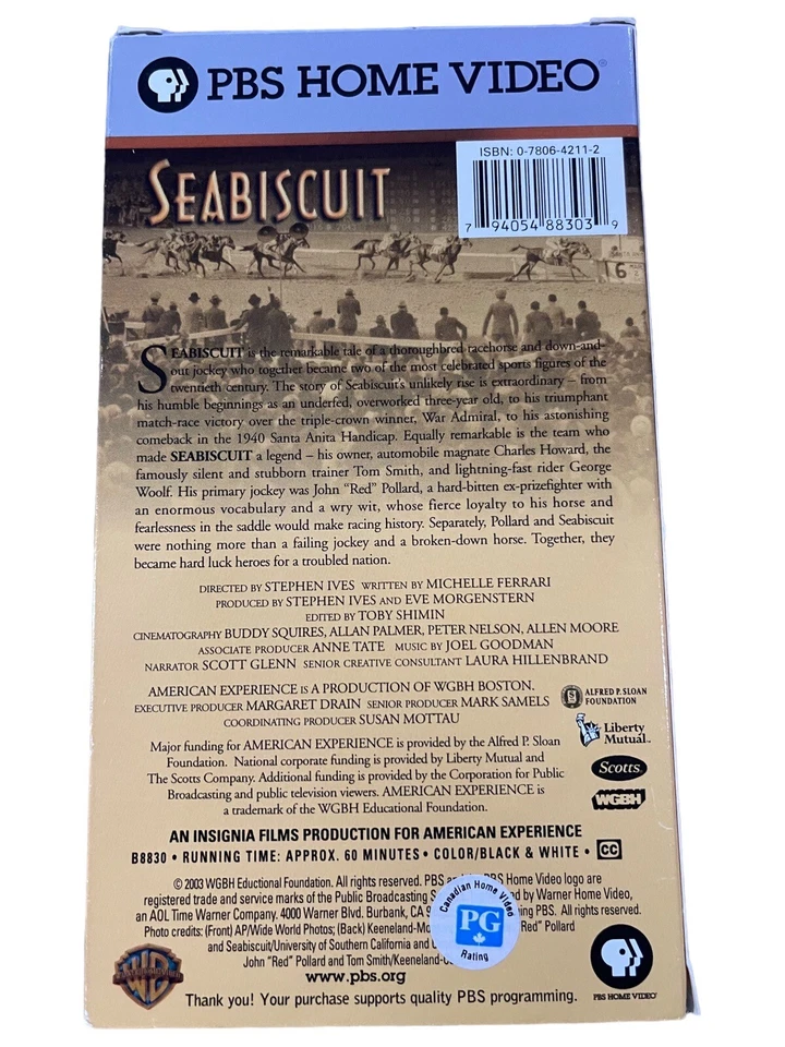 Seabiscuit 2003 VHS Warner Brothers PBS Home Video Horse History - Imagem 2 de 2