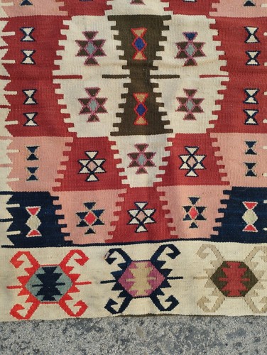Vintage Traditionell Türkisch Mini Schöne Farben Wolle Kelim Teppich Kissen 79x76 cm - Bild 7 von 10