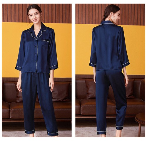 2PCS Silk Pajamas Women's Summer Long Sleeve Shirt Pants Set 100% Silk - Bild 19 von 35