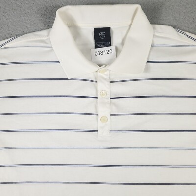 Nike Polo Shirt Mens Large Off White Blue Striped Golf Short Sleeve