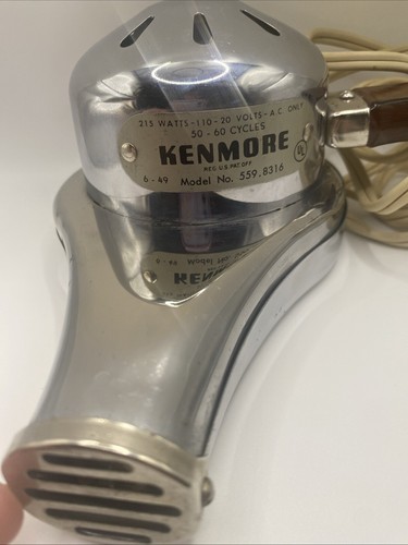 Vintage Kenmore Model No 559.8316 Hair Blowdryer Chrome Hair Dryer 1950's Works - Picture 3 of 4