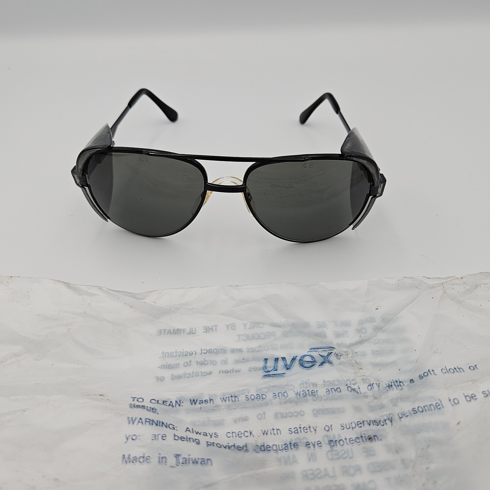 Vtg BOUTON Z87 Rare Black Shaded Safety Glasses Side Shield NOS 9159 Aviator