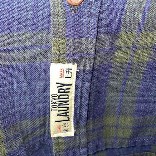 Tokyo Laundry Blue Checked Shirt Small Blue Green Denim Accents Work Wear - Picture 3 of 10