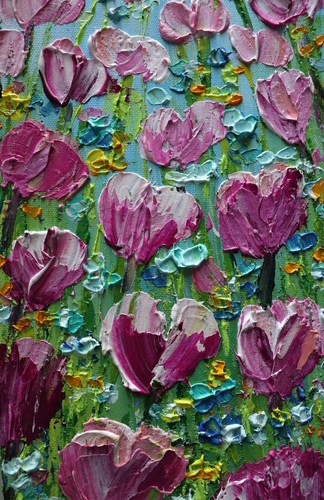 Frühlingstulpen in den Niederlanden Blumen Originalgemälde rosa lila blau - Bild 7 von 8