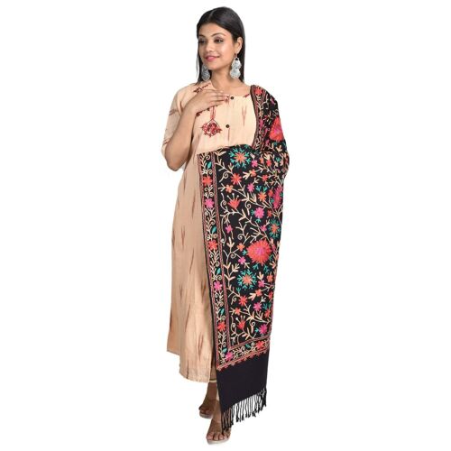 New Kashmiri Aari Embroidered Wool Shawl Wrap Stole For Women - Picture 4 of 6