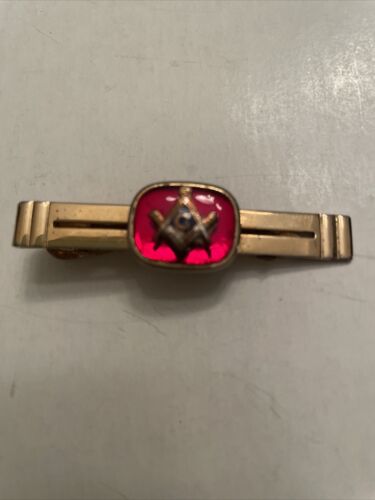 Vtg Masonic Tie Clip by Anson Gold Tone With Red - 第 1/7 張圖片