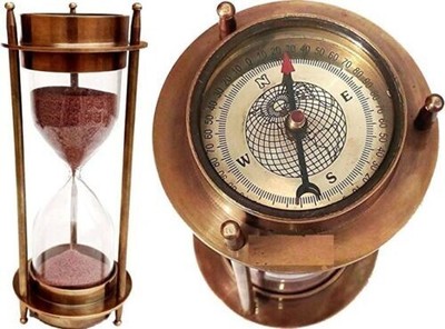 Maritime Messing Sand Timer Sanduhr mit Maritim Messing Kompass Tisch Deko