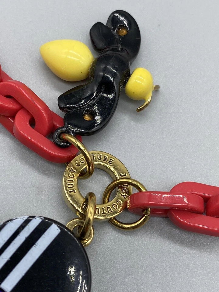 "Collar de cadena de eslabones rojos Juicy Couture 30"" flor abeja dijes logotipo tono dorado raro" Foto 4 de 4