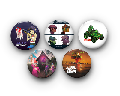Gorillaz Pin Badges | Set of 5 | 32mm | Band Music Pins | Album
