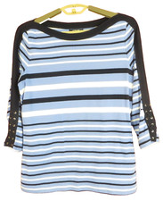 CHAPS Women Stretch Comfy 100% Cotton Tunic Multicolor Striped Shoe Tie Decor L