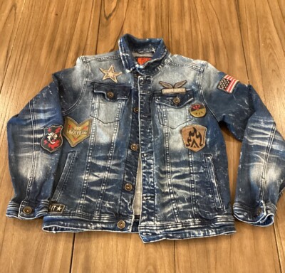 8IGHTH DSTRKT Ribbed Moto cotton denim jacket with rips and patches size 13 14