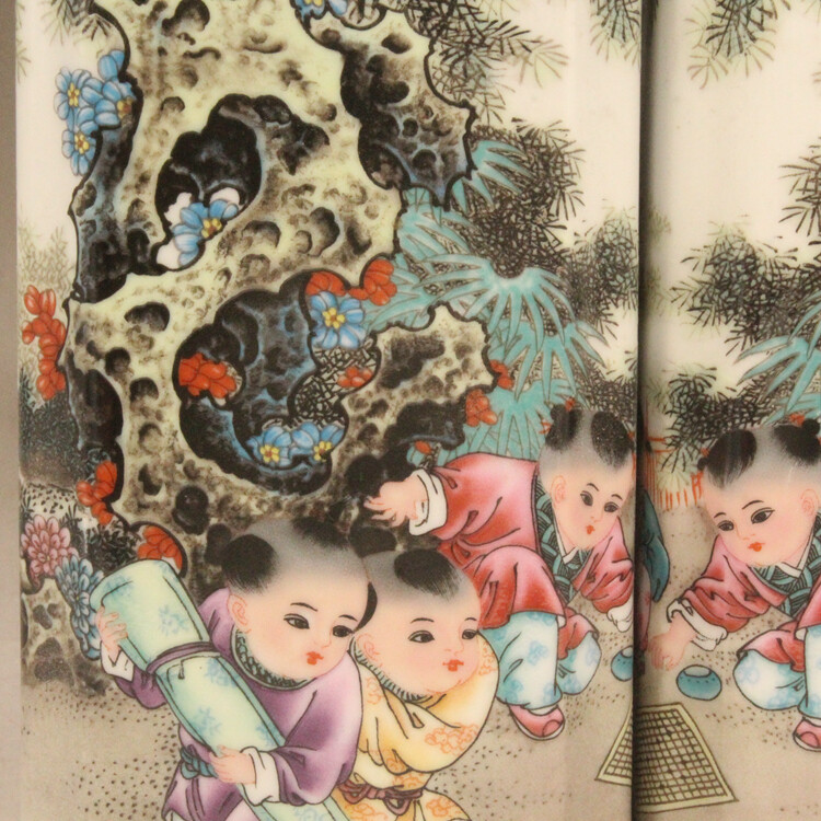 A Pair Of Famille Rose Porcelain Handdrawn Children Playing