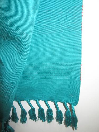 HANDMADE CHRISTMAS HOLIDAY TABLE RUNNERS TASSELS AQUA GREEN CHERRY RED 15" x 66" - Picture 4 of 8