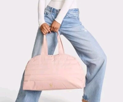 Victoria's Secret Quilted Large Duffle Bag Pink Zinc Weekender NWT