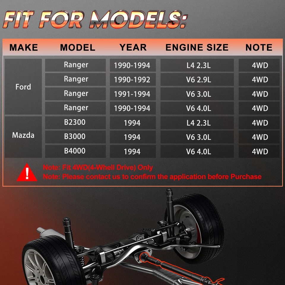 Rear Drive shaft Assembly for Ford Ranger Mazda B2300 B3000 4WD 90-94 65-9662 - Image 4 of 4