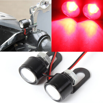 2PCS DC 12V Motorcycle Rearview Mirror Eagle Eye 3 LED Flash Strobe Lights Red