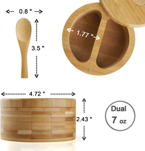 Large Bamboo Salt Box with Swivel Lid and Spoon Salt Pepper Bowls Salt Container - Picture 5 of 7