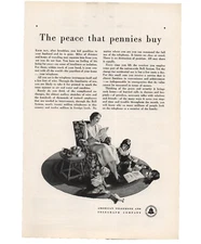 Vintage Bell System 1932 Telephone Magazine Print Ad ATT Wife Daughter Son Cat