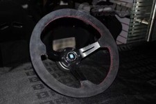 Nardi 350mm 14 Deep Cone 90mm Suede Leather Red Stitch Sport Steering Wheel
