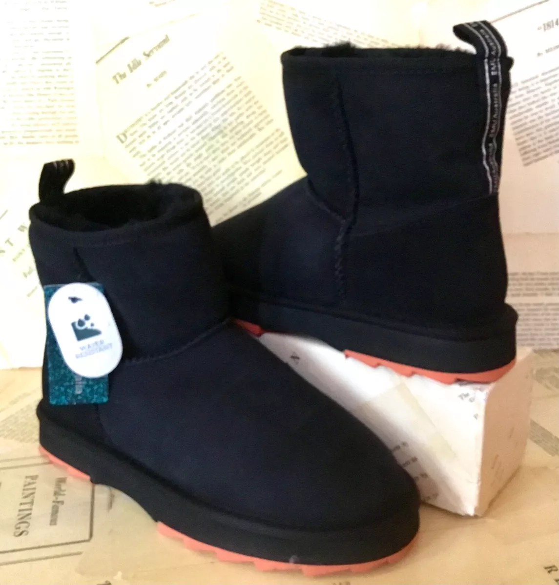 Emu Australia Sharky Mini Boots Shearling Lined Water Resistant Black 41/10 NWT