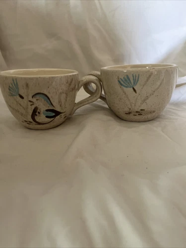 2 sided VTG Set of 2 bird cups mugs QUAIL Red Wing Pottery USA Bob White vintage