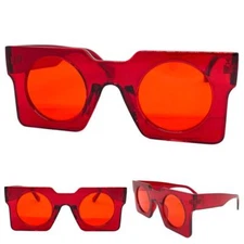 Classic Funky Vintage Retro Style Party Raver SUNGLASSES Large Square Red Frame
