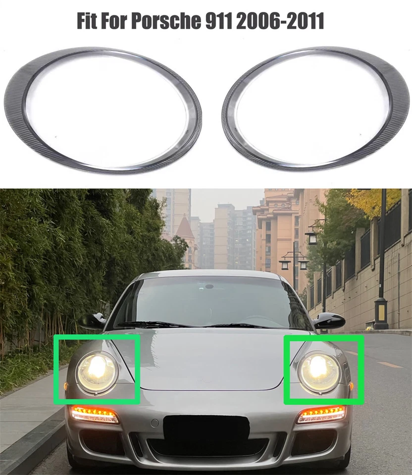 Headlight Headlamp Lens Cover Left Right Side 2Pcs For Porsche 911 2006-2011 Foto 2 de 4