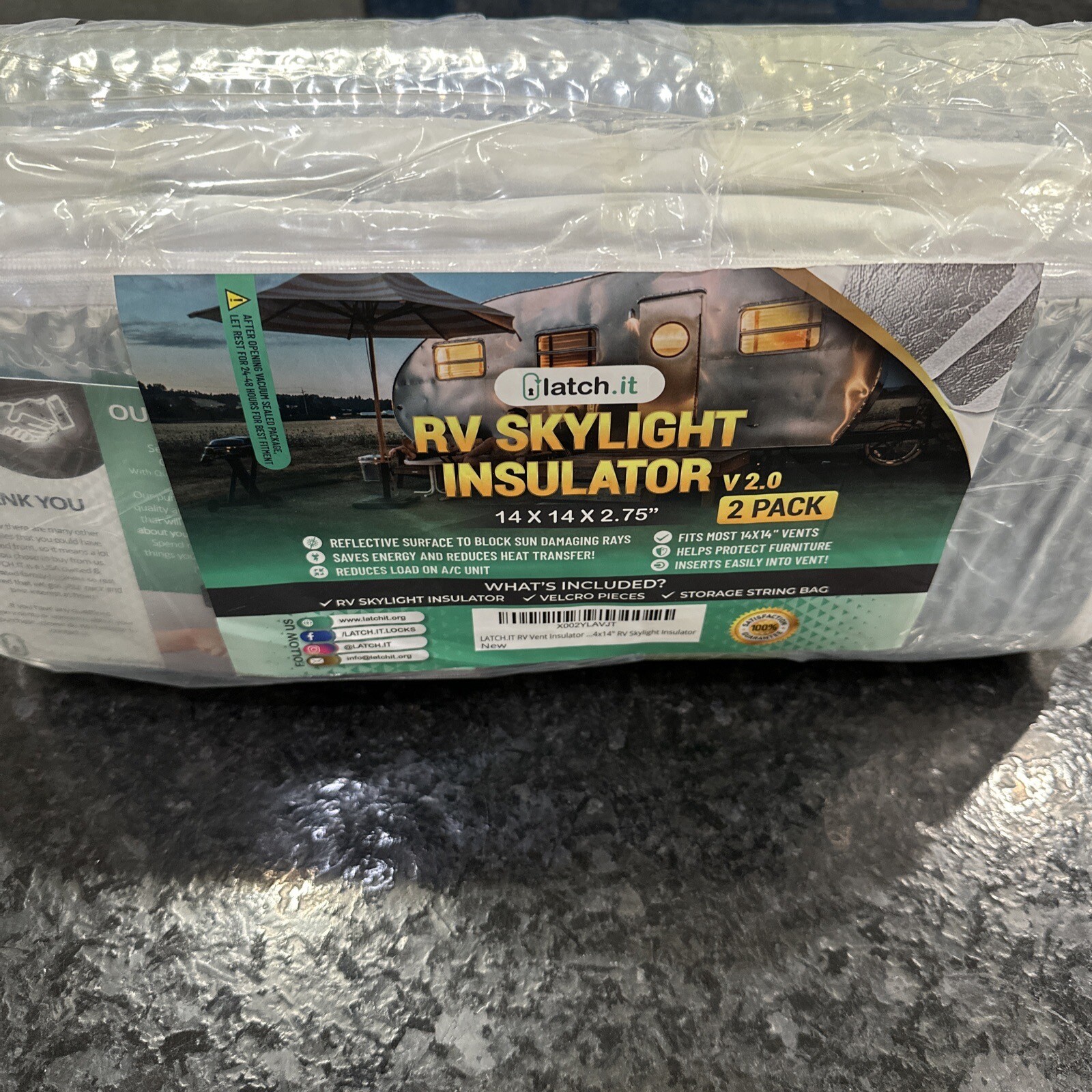 LATCH.IT Shower RV Skylight Insulator V2.1 Fits 14x14x2.75” RV