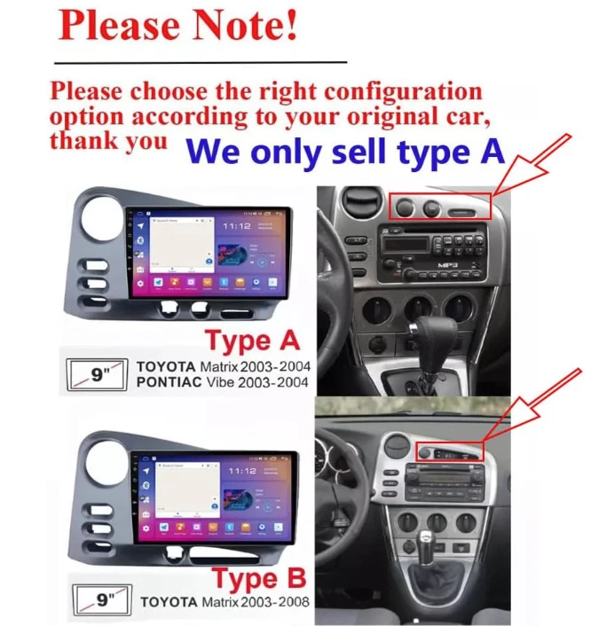 Carplay Android 13 For Toyota Matrix Pontiac Vibe 2003 2004 Car Stereo Navi Wifi Foto 3 de 4