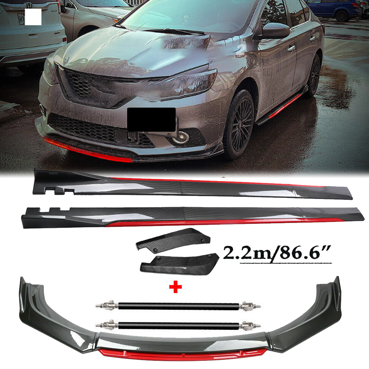 Front Lip Chin Bumper splitter Carbon Fiber Body Side Skirt  For Infiniti Q70 Q7