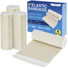 4 Rolls Cotton Elastic Bandage 6''x15ft Compression Wrap Medical Injury Recovery