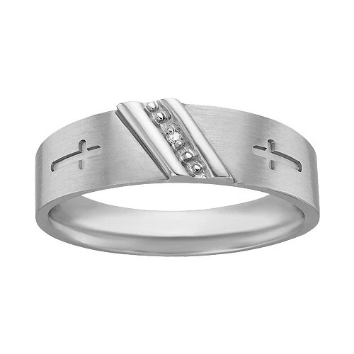 Anillo de boda de diamantes redondos naturales de 1/20 quilates para hombre en plata de ley maciza