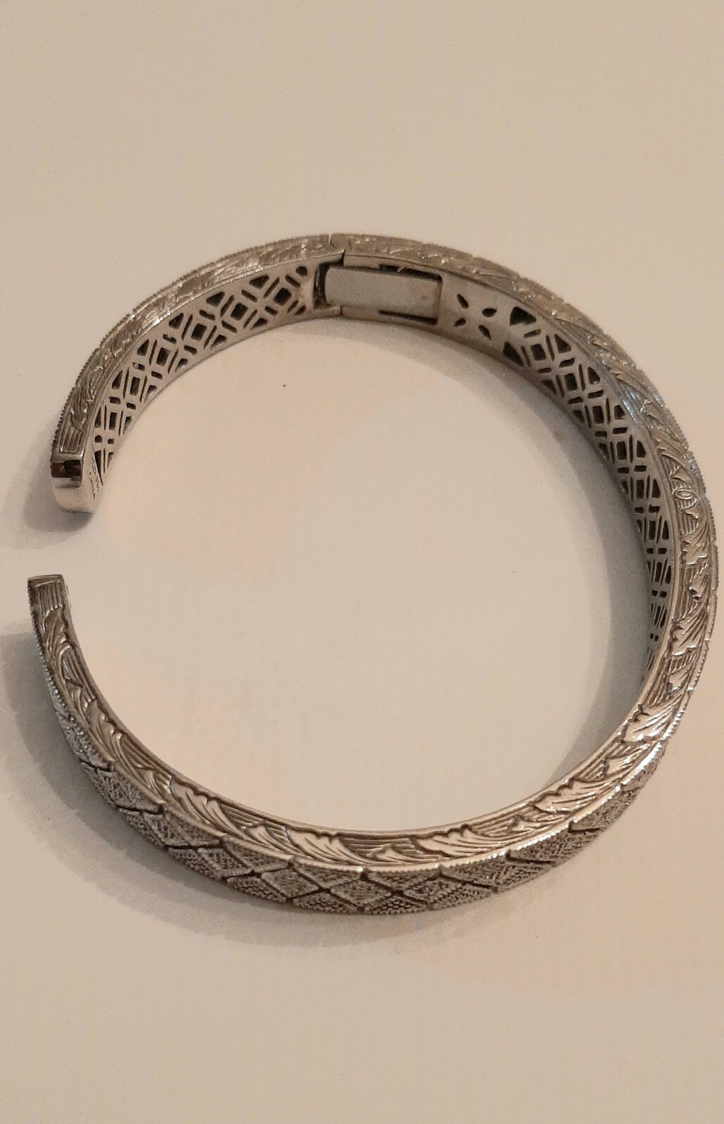 Sterling Silver Hinged Diamond Cuff Bracelet Sign… - image 3