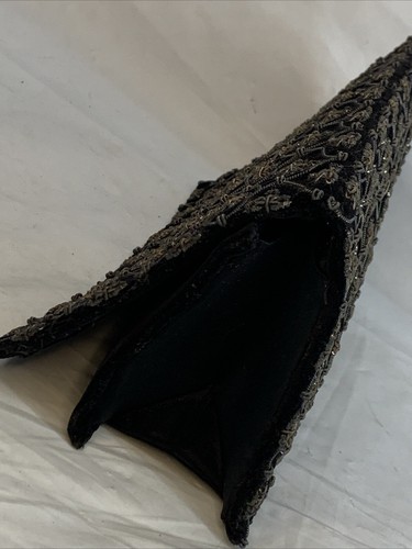 Vtg Ivory Palace Black Gold Clutch Purse Tiny Sequins Black Velvet Delhi India👇 - Picture 4 of 17