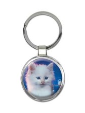Cat : Gift Round Keychain Cute Animal Kitten Funny Friend Feline Pets Lover
