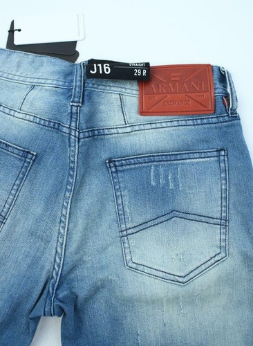 Armani Exchange A|X Mens Straight Jeans Blue Distressed Denim J16 NWT 29R - Picture 3 of 4