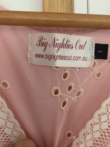 Big Nighties Out Australia Pink Cotton &Lace Vintage Nightie 12-14 Mde Australia - Picture 4 of 7